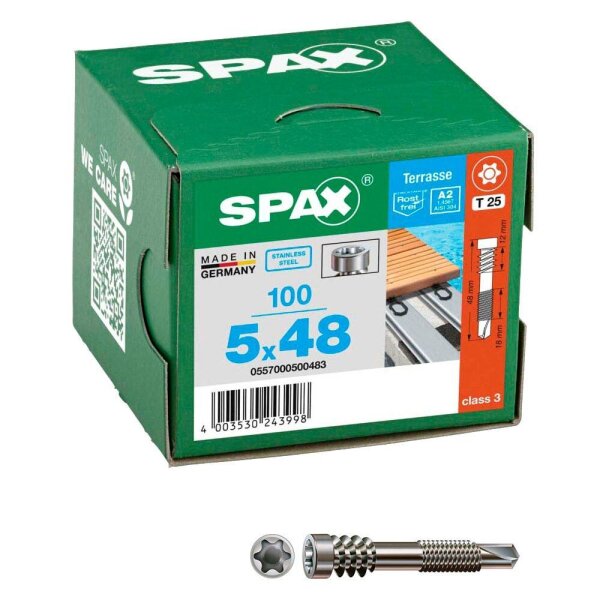 SPAX® Terrassenschrauben T25 Zylinderkopf A2 0557000500483 5 mm x 48 mm, 100 St.