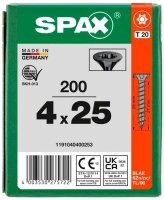 SPAX® Universalschrauben T20 Senkkopf BLAX 1191040400253 4 mm x 25 mm, 200 St.