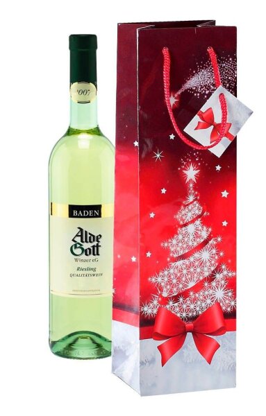 5 SIGEL Geschenktüten für Flaschen Sparkling Tree rot/weiß 10,0 x 35,0 cm