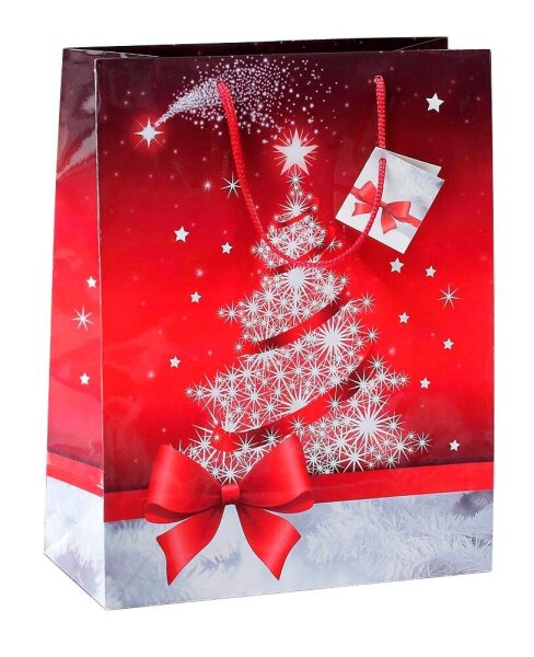 5 SIGEL Geschenktüten Sparkling Tree rot/weiß 17,0 x 23,0 cm