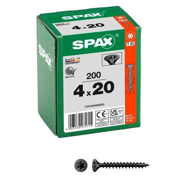 SPAX® Universalschrauben T20 Senkkopf BLAX 1191040400203 4 mm x 20 mm, 200 St.
