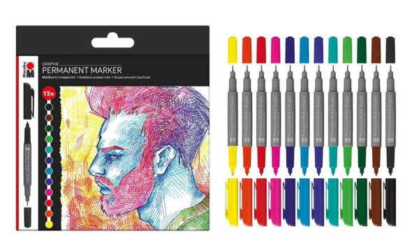 Marabu Graphix Significant Permanentmarker-Set farbsortiert 1,0 - 2,0 mm, 12 St.