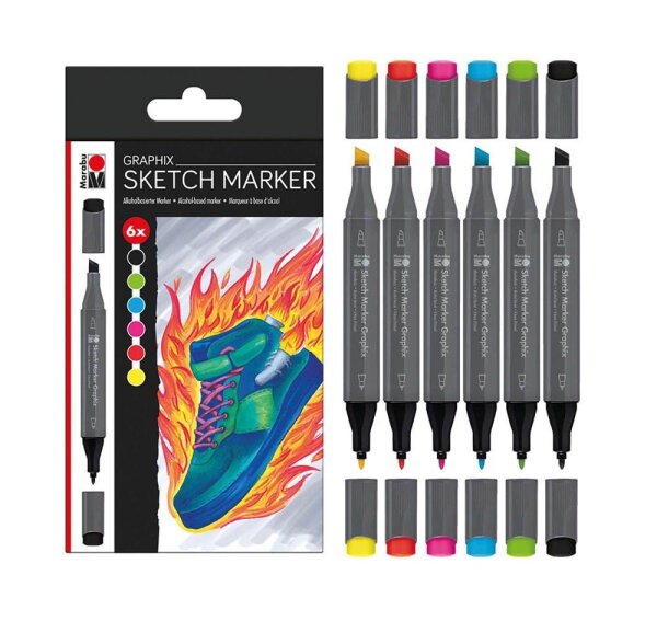 Marabu Graphix Sketch Filzstifte farbsortiert, 6 St.
