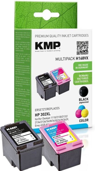 KMP H168V schwarz, color Druckerpatronen kompatibel zu HP 302XL (F6U68AE/F6U67AE), 2er-Set