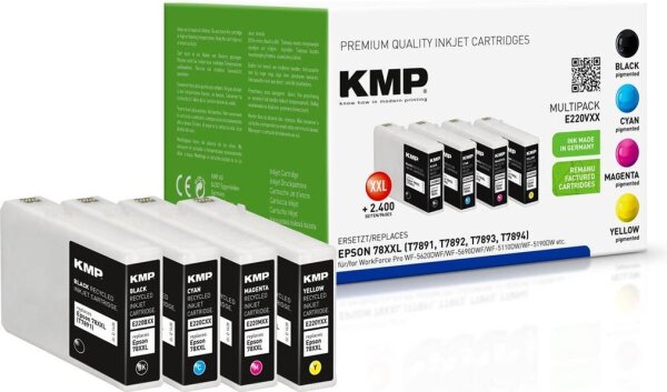 KMP E220VXX schwarz, cyan, magenta, gelb Druckerpatronen kompatibel zu EPSON T7891XXL, 4er-Set
