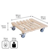 WAGNER® design yourself Pflanzenroller GH 0329 Holz hellbraun quadratisch 38,0 x 38,0 x 10,0 cm, 1 St.