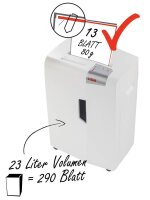 HSM shredstar X13 Aktenvernichter mit Partikelschnitt P-4, 4 x 37 mm, bis 13 Blatt, weiß