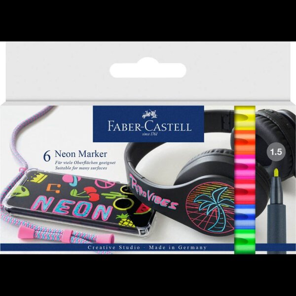 FABER-CASTELL Neon Permanentmarker farbsortiert 1,5 mm, 6 St.