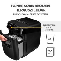Fellowes AutoMax 200C Aktenvernichter mit Partikelschnitt P-4, 4 x 38 mm, bis 200 Blatt, schwarz