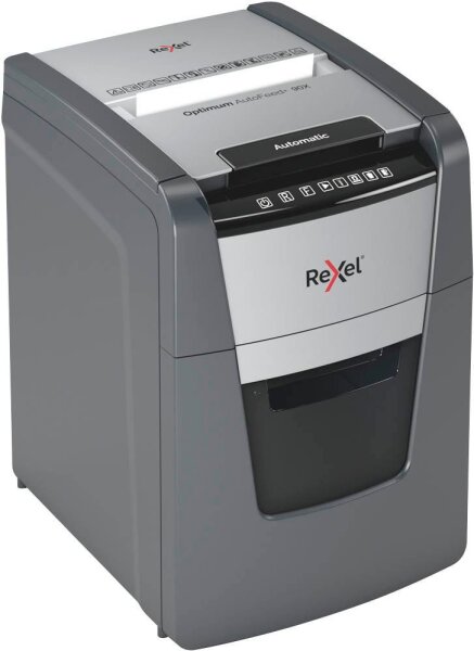 Rexel Optimum AutoFeed+ 90X Aktenvernichter mit Partikelschnitt P-4, 4 x 28 mm, bis 90 Blatt, schwarz