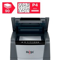 Rexel Optimum AutoFeed+ 90X Aktenvernichter mit Partikelschnitt P-4, 4 x 28 mm, bis 90 Blatt, schwarz