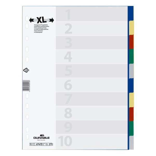 DURABLE Ordnerregister Vollformat, Überbreite blanko blau, gelb, rot, grün, grau