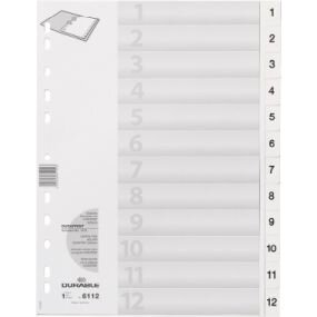DURABLE Ordnerregister Vollformat 1-12 weiß 12-teilig, 1 Satz