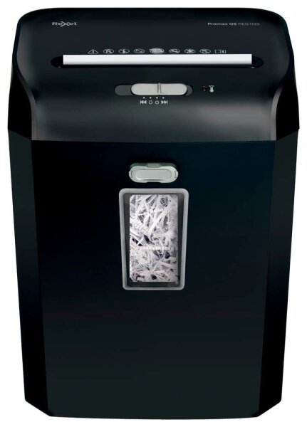 Rexel ProMax RES1123 Aktenvernichter mit Streifenschnitt P-2, 6 mm, bis 12 Blatt, schwarz