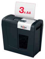 Rexel Secure MC3 Aktenvernichter mit Partikelschnitt P-5, 2 x 15 mm, bis 3 Blatt, schwarz