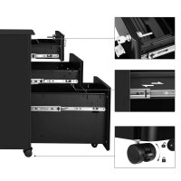 SONGMICS Rollcontainer schwarz 3 Auszüge 30,0 x 46,0 x 59,2 cm