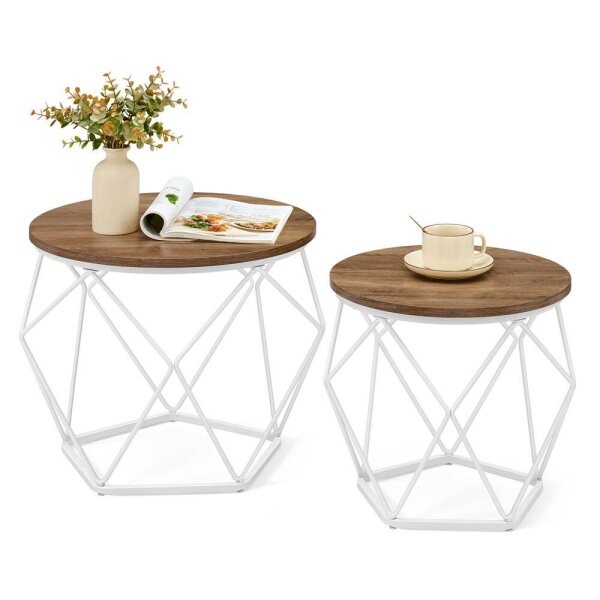 VASAGLE Couchtische-Set rund Spanplatte braun, 2 Set