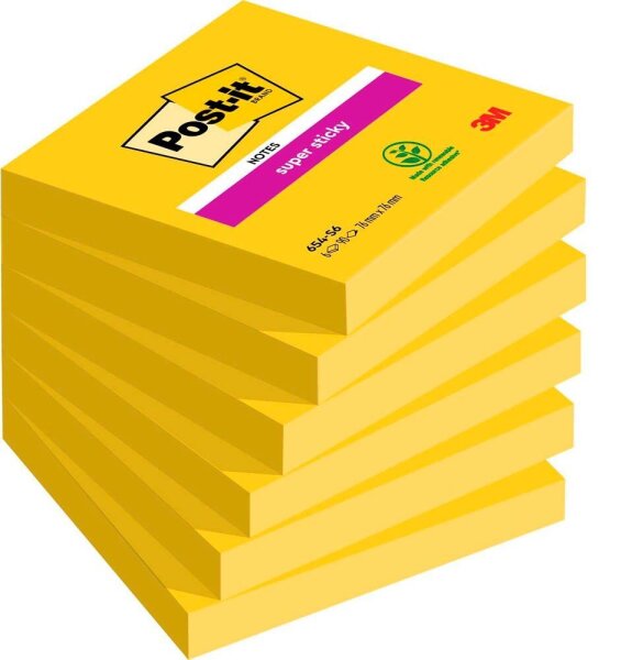 Post-it® Super Sticky Notes Haftnotizen extrastark 654-S6 gelb, 6 Blöcke