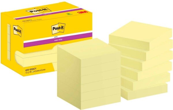 Post-it® Super Sticky Haftnotizen extrastark 62212SY gelb, 12 Blöcke