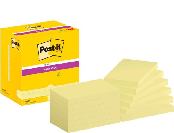 Post-it® Super Sticky Haftnotizen extrastark 65512SY gelb, 12 Blöcke