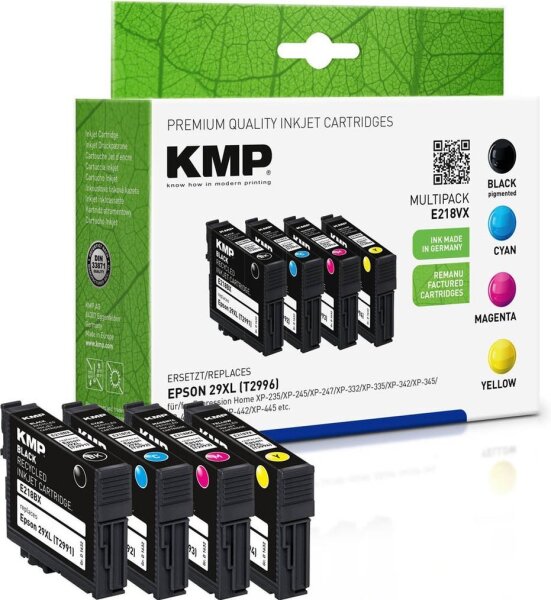 KMP E218VX schwarz, cyan, magenta, gelb Druckerpatrone kompatibel zu EPSON T2996XL, 4er-Set