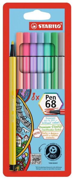STABILO pen 68 Filzstifte farbsortiert, 8 St.