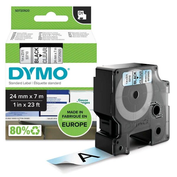 DYMO Schriftband D1 53710 S0720920, 24 mm, schwarz auf transparent, 1 St.