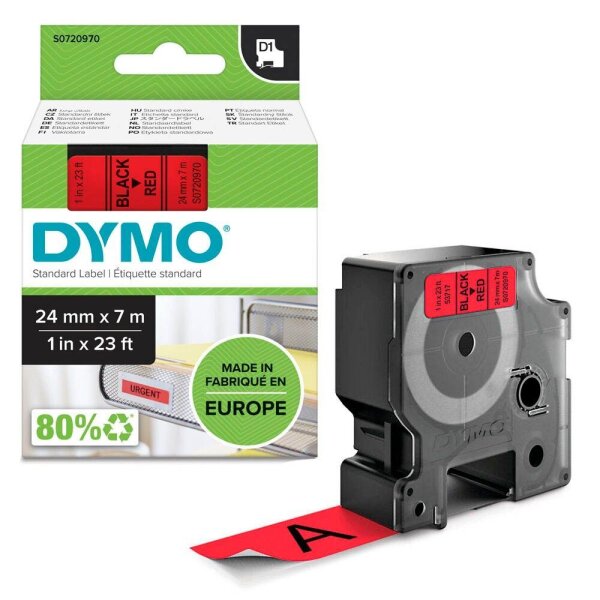 DYMO Schriftband D1 53717 S0720970, 24 mm, schwarz auf rot, 1 St.