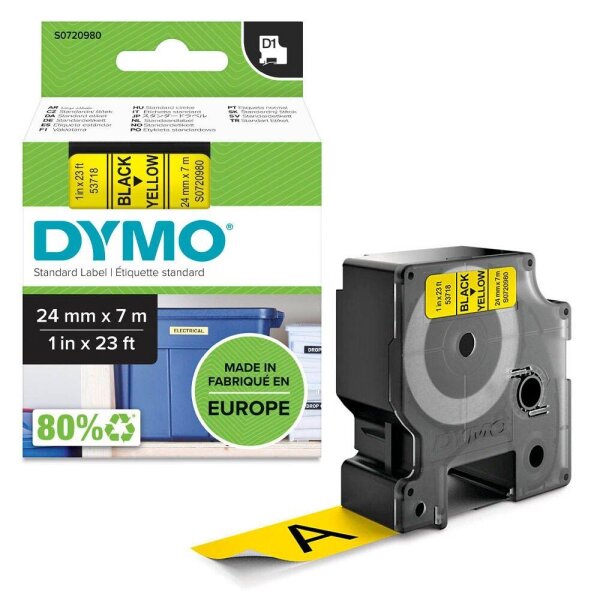 DYMO Schriftband D1 53718 S0720980, 24 mm, schwarz auf gelb, 1 St.