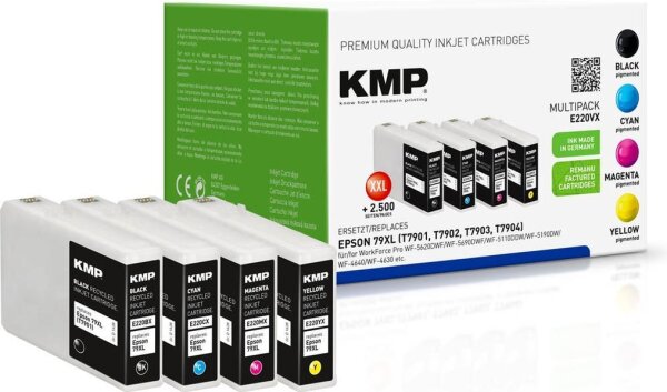 KMP E220VX schwarz, cyan, magenta, gelb Druckerpatronen kompatibel zu EPSON T7901XL, T7902XL, T7903XL, T7904XL, 4er-Set