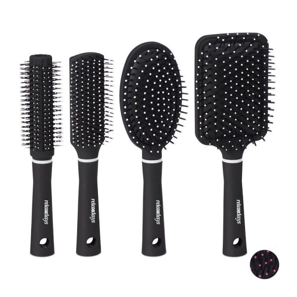 relaxdays Haarbürsten-Set schwarz, weiß, 4 St.