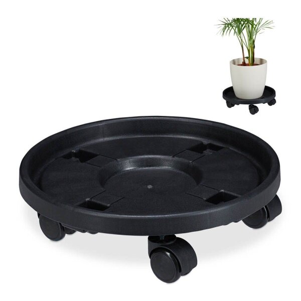 relaxdays Pflanzenroller Kunststoff, Ø 35,5 cm schwarz rund, 2 St.
