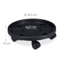 relaxdays Pflanzenroller Kunststoff, Ø 35,5 cm schwarz rund, 2 St.