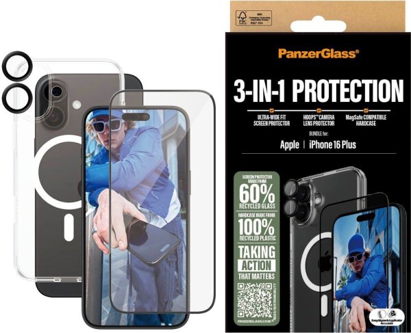 PanzerGlass™ 3-in-1 Schutz-Set für Apple iPhone 16 Plus