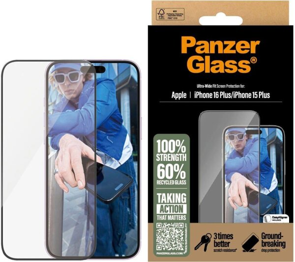 PanzerGlass™ Display-Schutzglas für Apple iPhone 15 Plus, iPhone 16 Plus