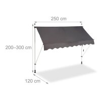 relaxdays Klemmmarkise grau 250,0 x 120,0 cm