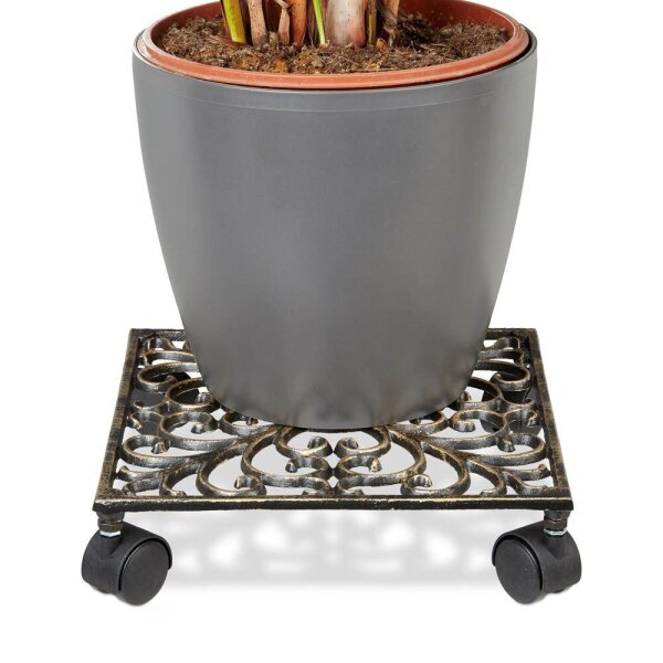 relaxdays Pflanzenroller Metall bronze quadratisch 27,5 x 27,5 x 7,5 cm, 1 St.