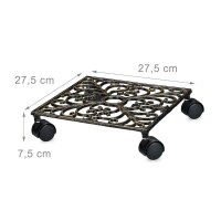 relaxdays Pflanzenroller Metall bronze quadratisch 27,5 x 27,5 x 7,5 cm, 1 St.
