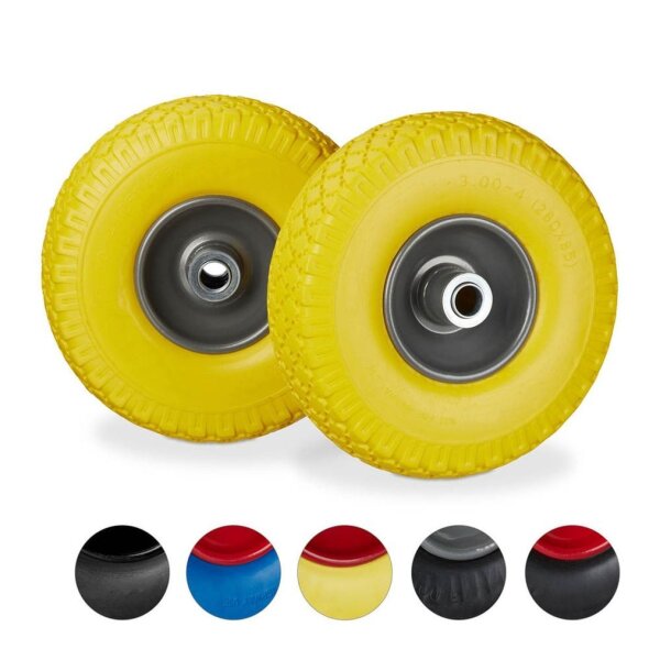 relaxdays Schubkarrenrad Vollgummi gelb, grau Stahl Felgen, Achse 2,0 cm