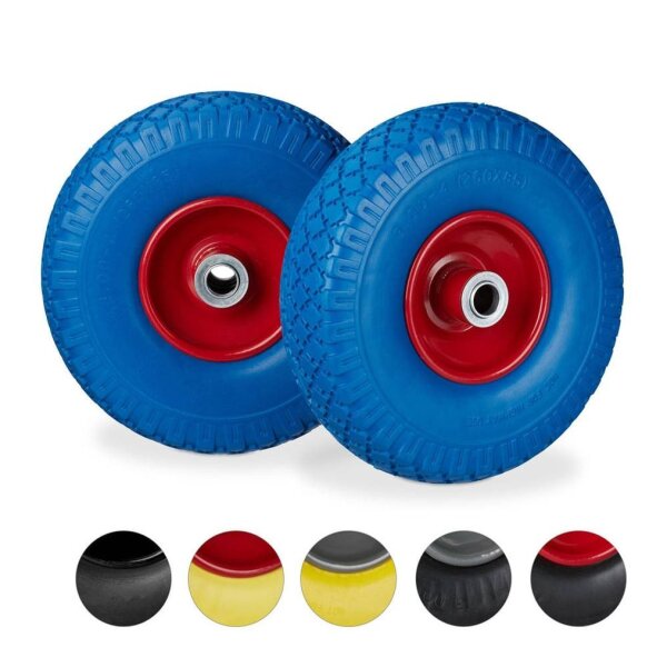 relaxdays Sackkarrenräder luftbereift blau, rot Stahl Felgen, Achse 2,0 cm