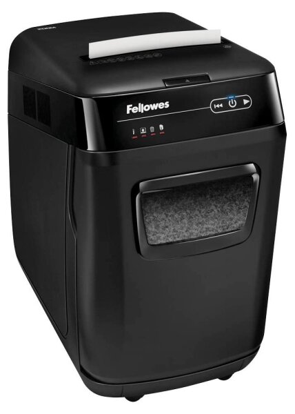 Fellowes AutoMax 200M Aktenvernichter mit Partikelschnitt P-5, 2 x 14 mm, bis 200 Blatt, schwarz