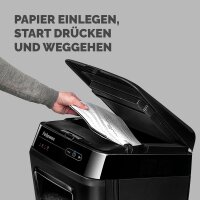 Fellowes AutoMax 200M Aktenvernichter mit Partikelschnitt P-5, 2 x 14 mm, bis 200 Blatt, schwarz