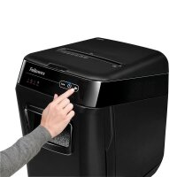 Fellowes AutoMax 200M Aktenvernichter mit Partikelschnitt P-5, 2 x 14 mm, bis 200 Blatt, schwarz