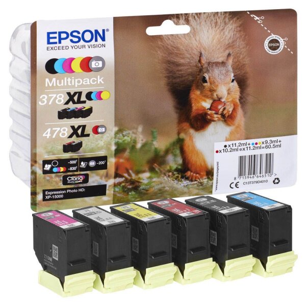 EPSON 378XL/478XL /T379D4 (Eichhörnchen) schwarz, cyan, magenta, gelb, rot, grau Druckerpatronen, 6er-Set