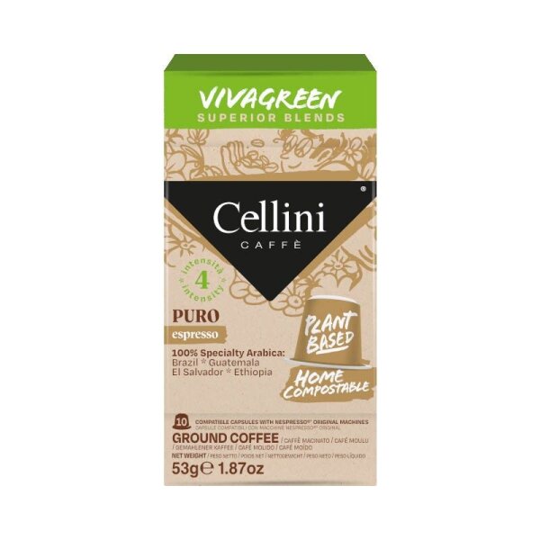 Cellini Vivagreen Puro Kaffeekapseln Arabicabohnen mild 10 Portionen