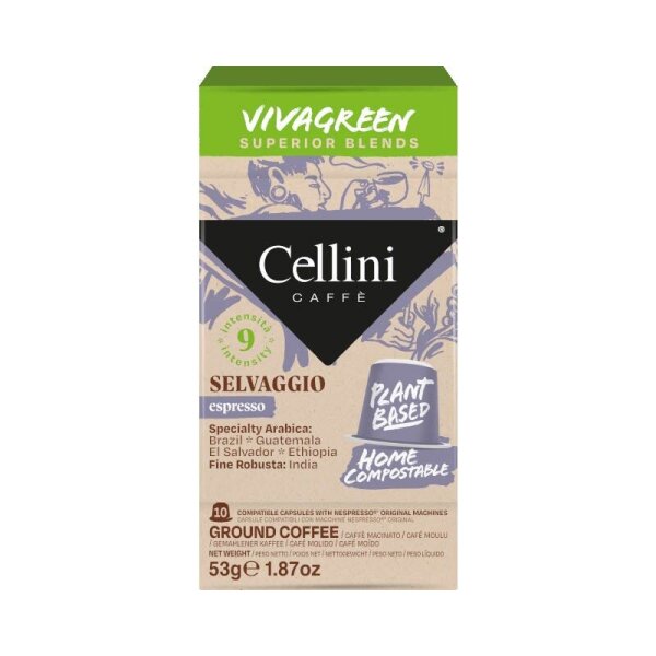 Cellini Vivagreen Selvaggio Kaffeekapseln Arabicabohnen 10 Portionen