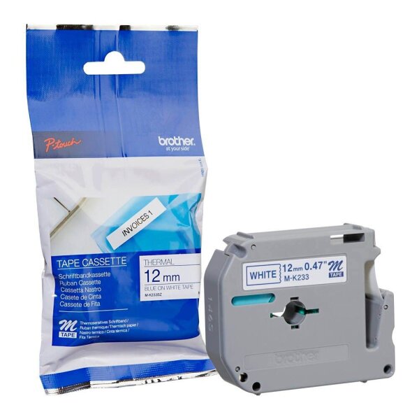 brother Schriftband M-K M-K233 MK233BZ, 12 mm, blau auf weiß, 1 St.