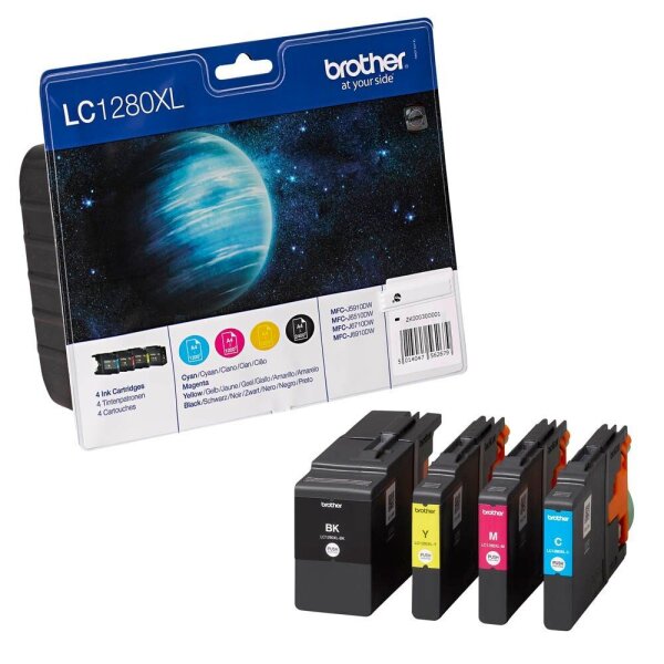 brother LC-1280XLBK/C/M/Y schwarz, cyan, magenta, gelb Druckerpatronen, 4er-Set