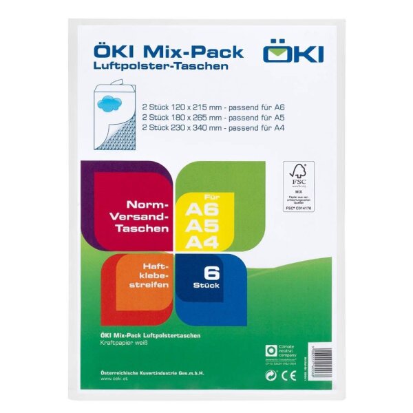 ÖKI Luftpolstertaschen Mix-Pack weiß für DIN A4, A5, A6, 1 Set