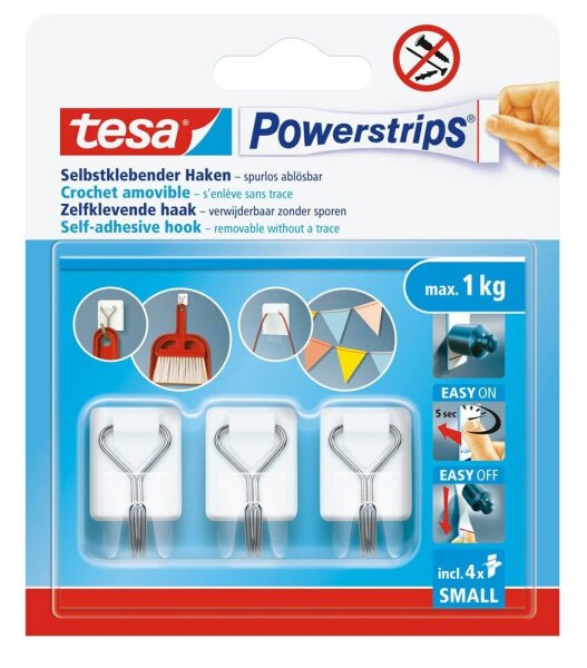 tesa Powerstrips Klebehaken für max. 1,0 kg, 3,5 x 6,0 cm, 3 St.